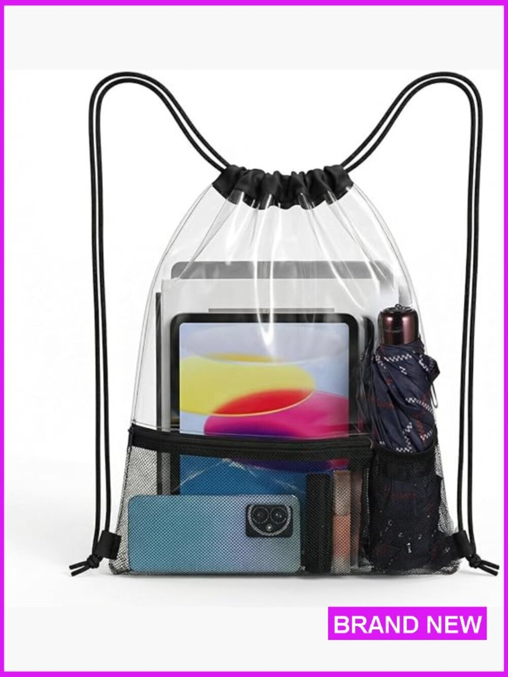 Clear Drawstring Backpack Set Stadium Approved Concert Festival Transparent Bag